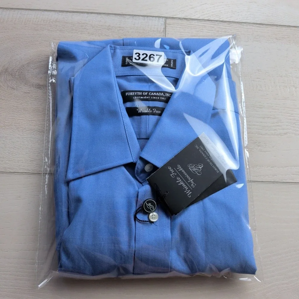 NEW Forsyth of Canada Dress Shirt Mens 16.5 34/35 Blue Wrinkle Free‎ Cotton